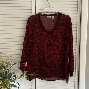 Chico's Burgundy and Black Floral Blouse